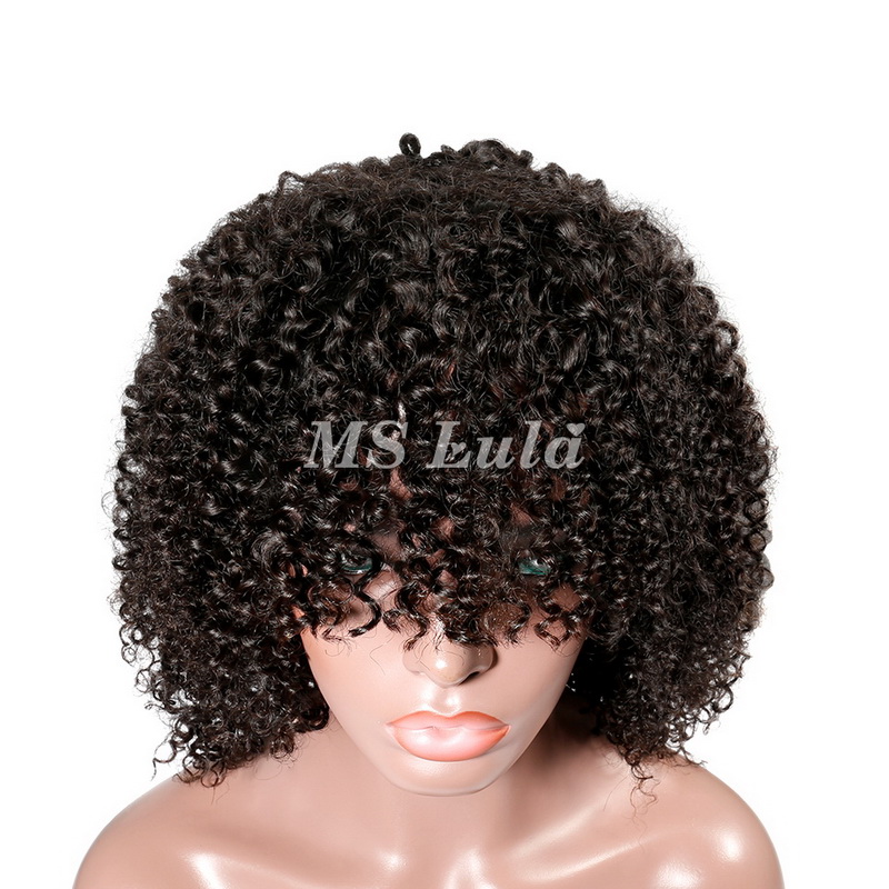 Kinky Curly Wig With Bangs Machine-made Wig For Black Women - 图片 7